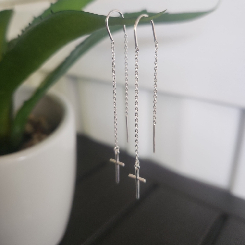 Elegant Silver Cross Drop Earrings